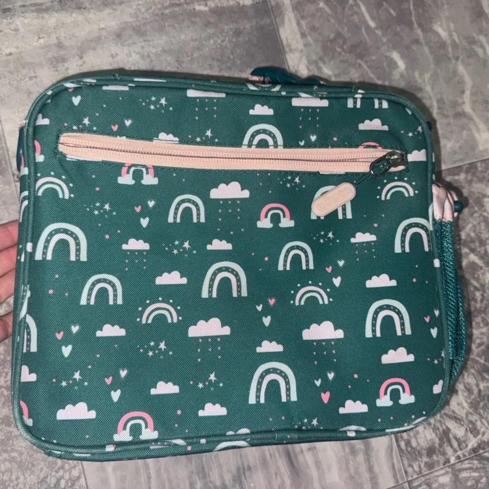 Bentgo Kids Double Insulated Lunch Bag Green Pink Rainbow Print Shoulder Strap